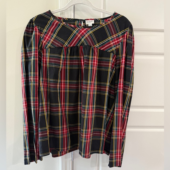 Tartan puff-sleeve top in stretch poplin large - Picture 1 of 4